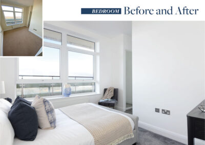 Professionally staged home by Beau Property Home Staging. Show home bedroom before and after photo.