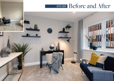 Professionally staged home by Beau Property Home Staging. Show home study featuring before and after photo.