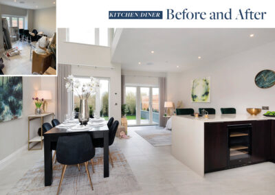 Professionally staged home by Beau Property Home Staging. Show home Kitchen / Diner featuring before and after photo.