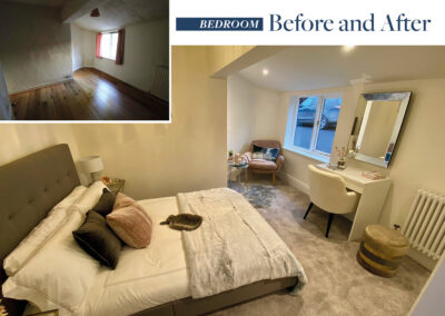 Professionally staged home by Beau Property Home Staging. Show home bedroom featuring major aesthetic overhaul