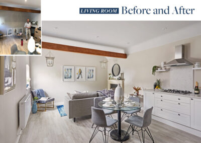 Professionally staged home by Beau Property Home Staging before and after. Show home living room featuring dining set