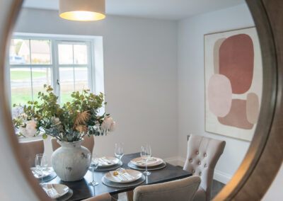 Professionally staged home by Beau Property Home Staging. Show home dining area through mirror